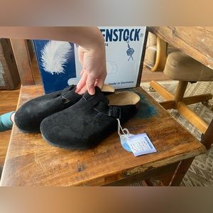 Birkenstock Boston Suede Black, Soft Footbed